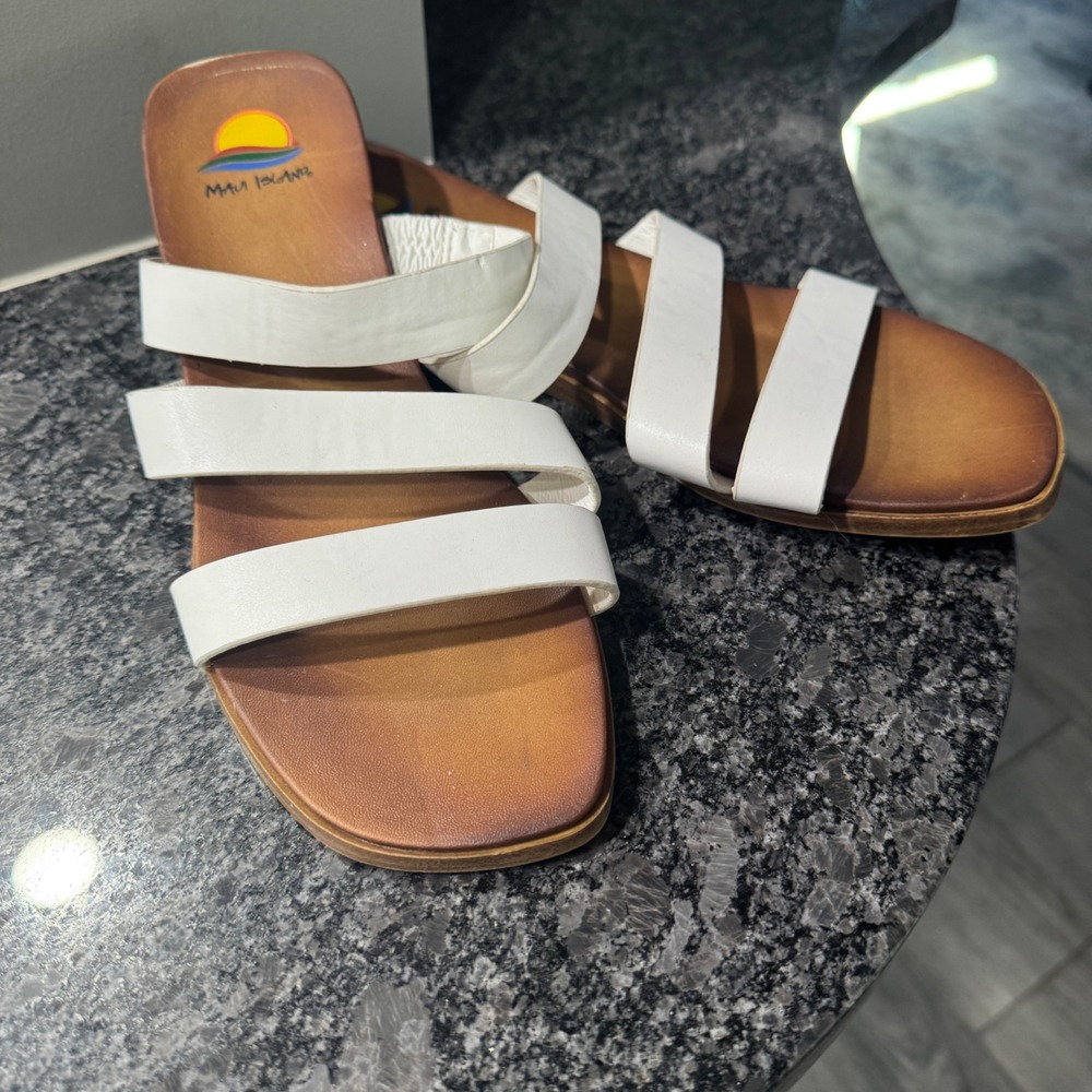 Maui Island Kona White Multi‎ Strap Slide Sandals Women's Size 11M